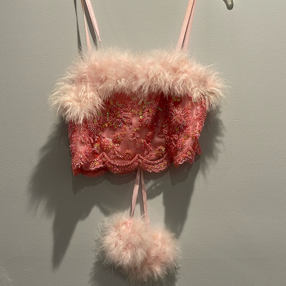 Dyspnea custom one off rare sequin and beaded crop top with puff puffs corset